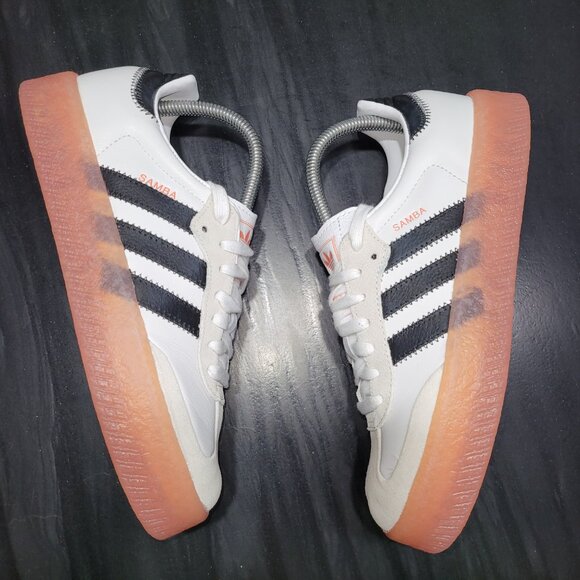 Adidas Samba Sambae Women's Cloud White/Core Black/Semi Coral Gum Sole Sneakers - Picture 2 of 16